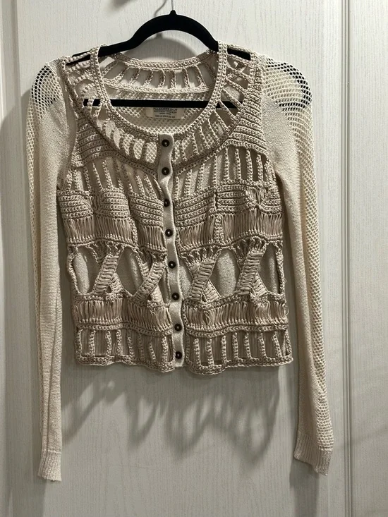 AllSaints Spatialfields Frivolite Cream Cardigan - Picture 3 of 5